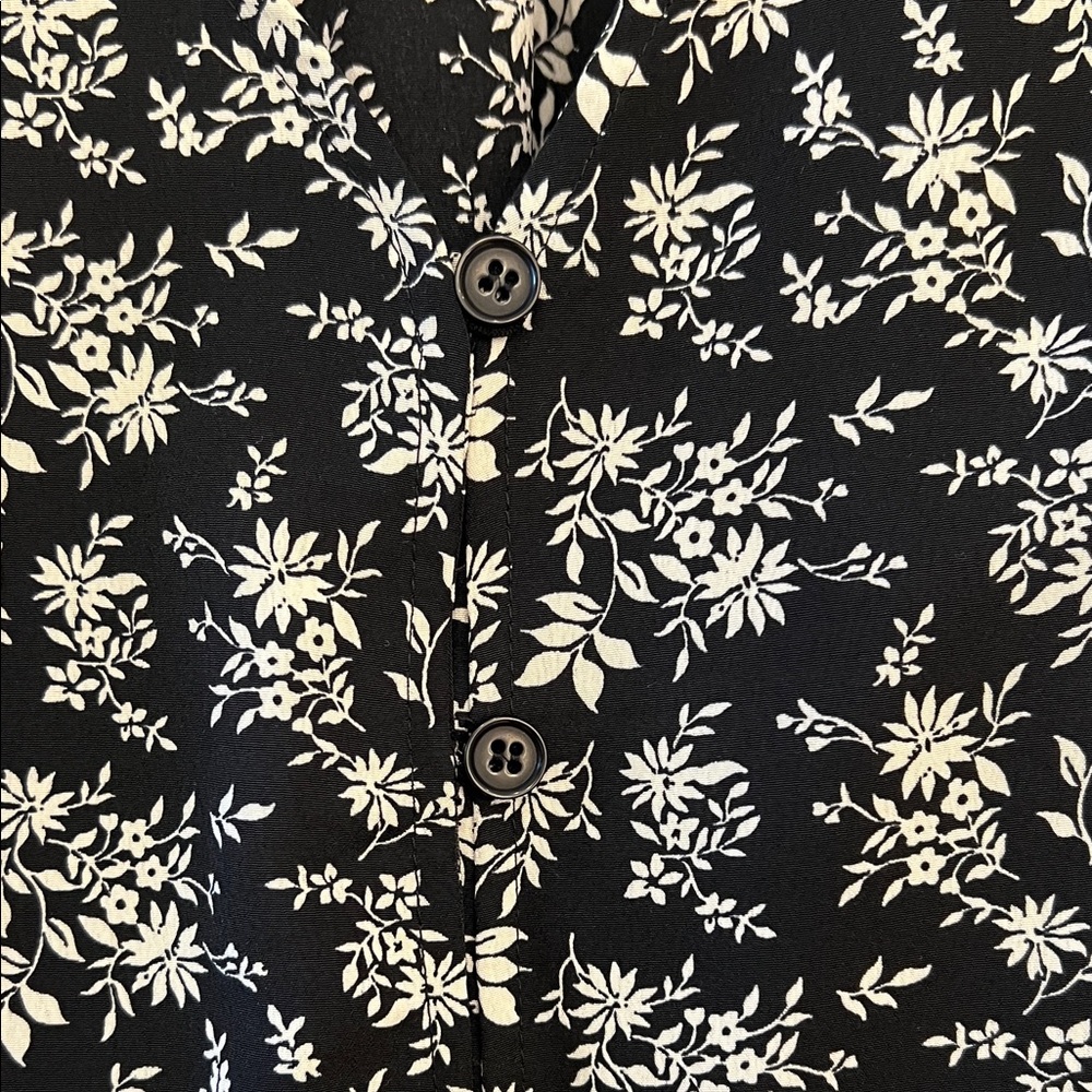 Black Floral Tie-Front Blouse with Ruffle Cuffs - Picture 5 of 6